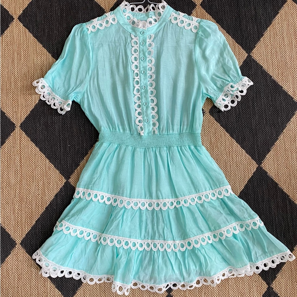 Tuckernuck Mint Green Lace-Trim Mini Dress - Picture 2 of 11